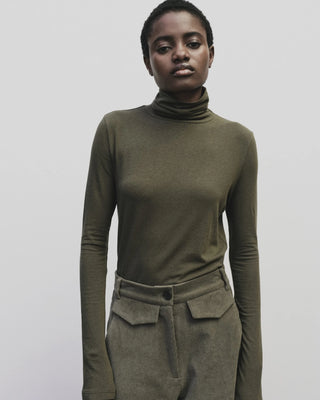 Mijeong Park Roll Neck Jersey Top - Light Olive