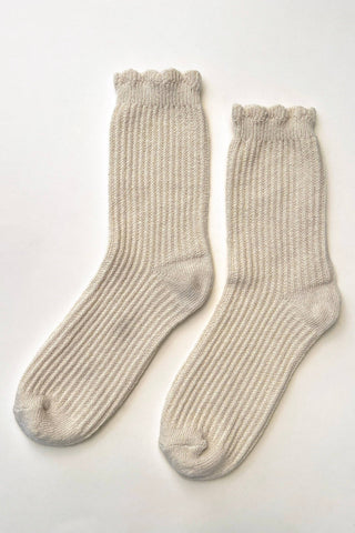 Linen Scallop Socks - (wholesale): Naturel