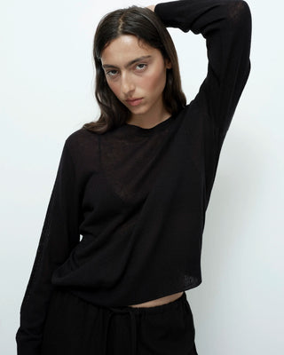 Mijeong Park Semi Sheer Linen Blend Knit Top - Black