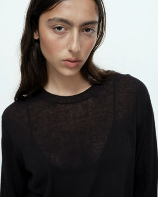 Mijeong Park Semi Sheer Linen Blend Knit Top - Black