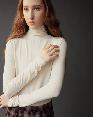 Mijeong Park Roll Neck Jersey Top in Ivory