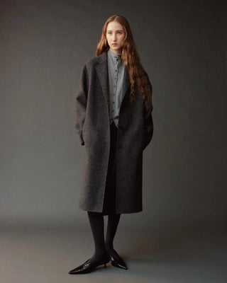 Mijeong Park Single-Breasted Handmade Wool Coat in Charcoal