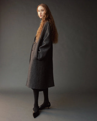 Mijeong Park Single-Breasted Handmade Wool Coat in Charcoal