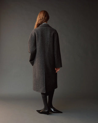 Mijeong Park Single-Breasted Handmade Wool Coat in Charcoal