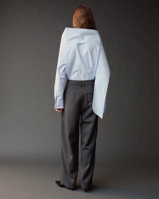 Mijeong Park Wool Blend Pleated Tailored Pants in Charcoal