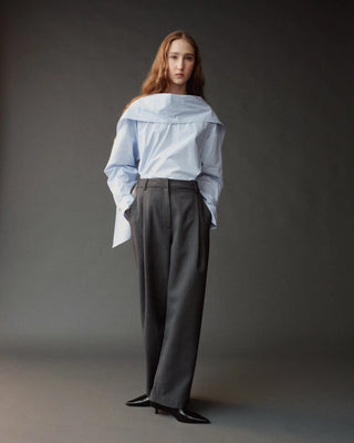 Mijeong Park Wool Blend Pleated Tailored Pants in Charcoal