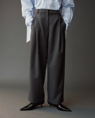Mijeong Park Wool Blend Pleated Tailored Pants in Charcoal