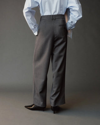 Mijeong Park Wool Blend Pleated Tailored Pants in Charcoal