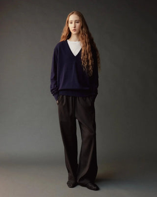 Mijeong Park Cashmere Blend V-Neck Knit in Navy