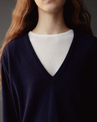Mijeong Park Cashmere Blend V-Neck Knit in Navy
