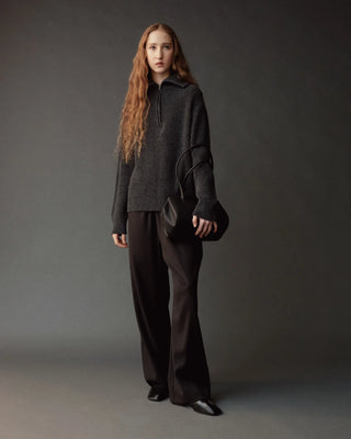 Mijeong Park Ribbed Half-Zip Sweater in Charcoal