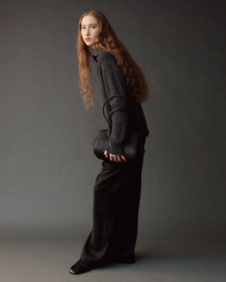 Mijeong Park Ribbed Half-Zip Sweater in Charcoal