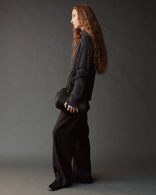 Mijeong Park Ribbed Half-Zip Sweater in Charcoal