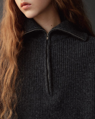 Mijeong Park Ribbed Half-Zip Sweater in Charcoal