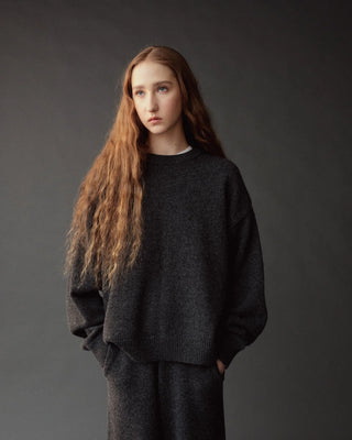 Mijeong Park Oversized Crew Neck Sweater in Charcoal