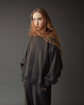 Mijeong Park Oversized Crew Neck Sweater in Charcoal