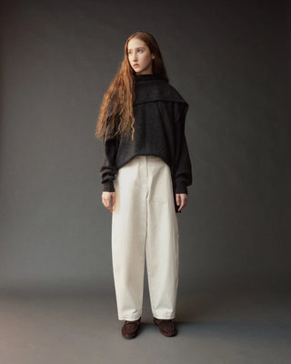 Mijeong Park Wool Blend Knit Shawl in Charcoal