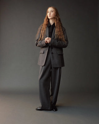 Mijeong Park Wool Blend Pleated Tailored Pants in Charcoal