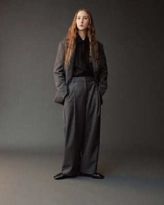 Mijeong Park Wool Blend Pleated Tailored Pants in Charcoal
