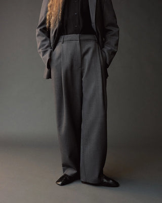 Mijeong Park Wool Blend Pleated Tailored Pants in Charcoal