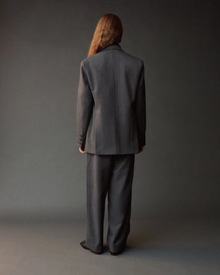 Mijeong Park Wool Blend Pleated Tailored Pants in Charcoal