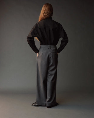 Mijeong Park Wool Blend Pleated Tailored Pants in Charcoal