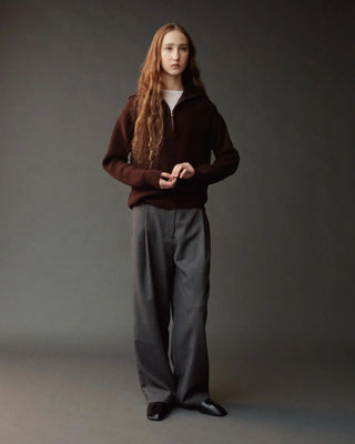 Mijeong Park Ribbed Half-Zip Sweater in Brown