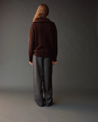 Mijeong Park Ribbed Half-Zip Sweater in Brown