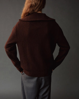Mijeong Park Ribbed Half-Zip Sweater in Brown