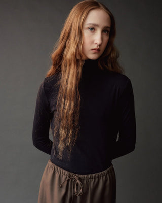 Mijeong Park Roll Neck Jersey Top in Dark Navy