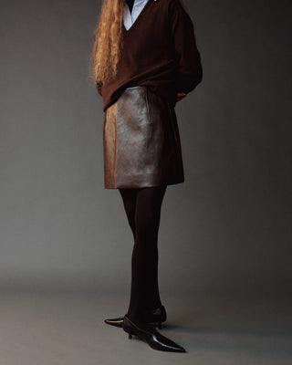 Mijeong Park Faux Leather Mini Skirt in Brown