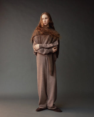 Mijeong Park Oversized Crew Neck Sweater in Dark Beige