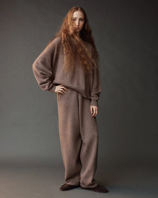 Mijeong Park Oversized Crew Neck Sweater in Dark Beige