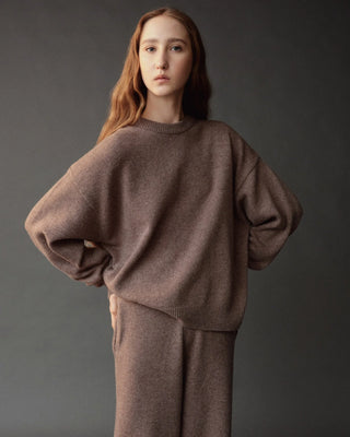 Mijeong Park Oversized Crew Neck Sweater in Dark Beige