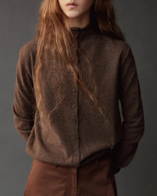 Mijeong Park Mock Neck Cardigan in Dark Beige