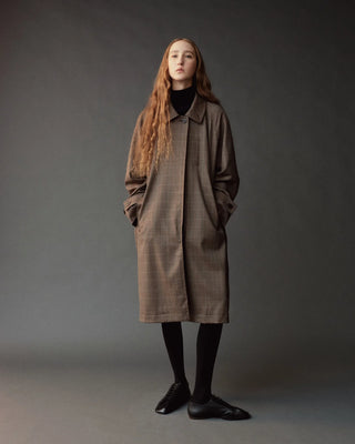 Mijeong Park Wool Blend Trench Coat in Brown Plaid