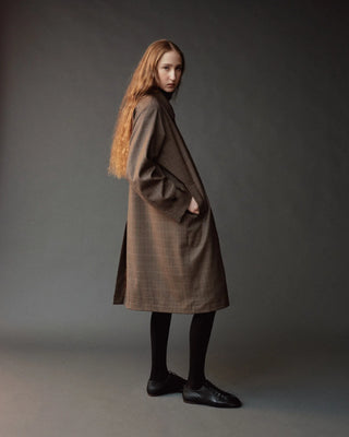 Mijeong Park Wool Blend Trench Coat in Brown Plaid