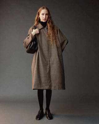 Mijeong Park Wool Blend Trench Coat in Brown Plaid
