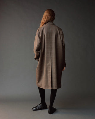 Mijeong Park Wool Blend Trench Coat in Brown Plaid
