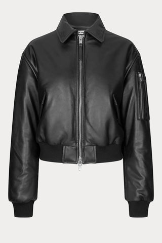 Oval Square Pad Leather Bomber Jacket