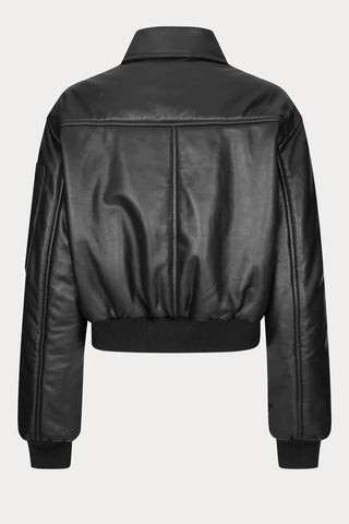 Oval Square Pad Leather Bomber Jacket