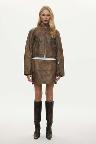 Oval Square Bee Leather Jacket