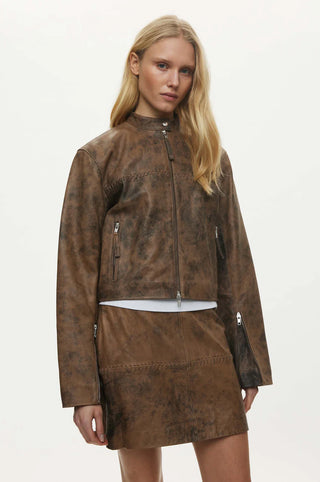 Oval Square Bee Leather Jacket