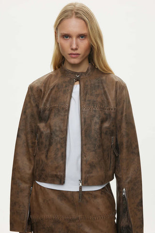 Oval Square Bee Leather Jacket