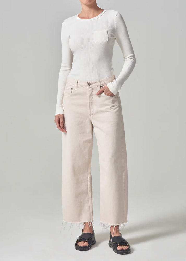 Citizens of Humanity Ayla Raw Hem Crop Jean in Twill Almondette