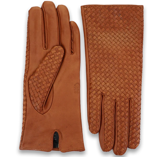 HiSO Leather Woven Gloves in Cognac