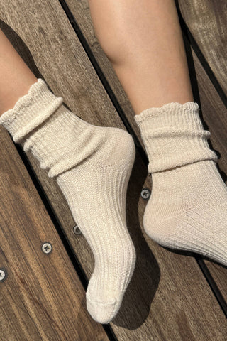 Linen Scallop Socks - (wholesale): Naturel