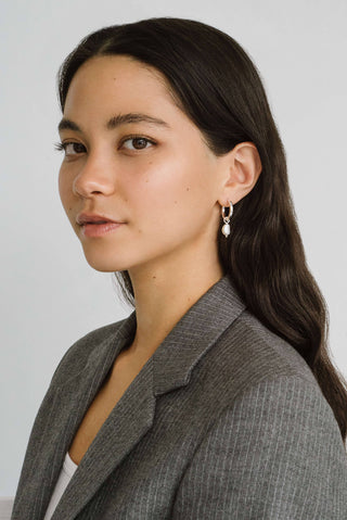 Uma Hoops + Pearl Drop Charm: Gold plated Brass