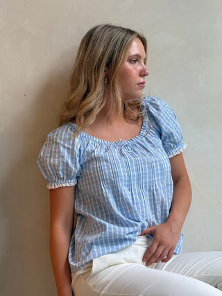 Faithfull Lonny Top - Paloma Check Light Blue White