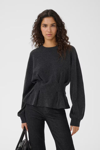 Gestuz Gzmanzi Waist Pullover in Deep Graphite Melange